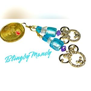 Gorgeous aquamarine -March birthday glass and sterling gold tone, Minnie Mouse